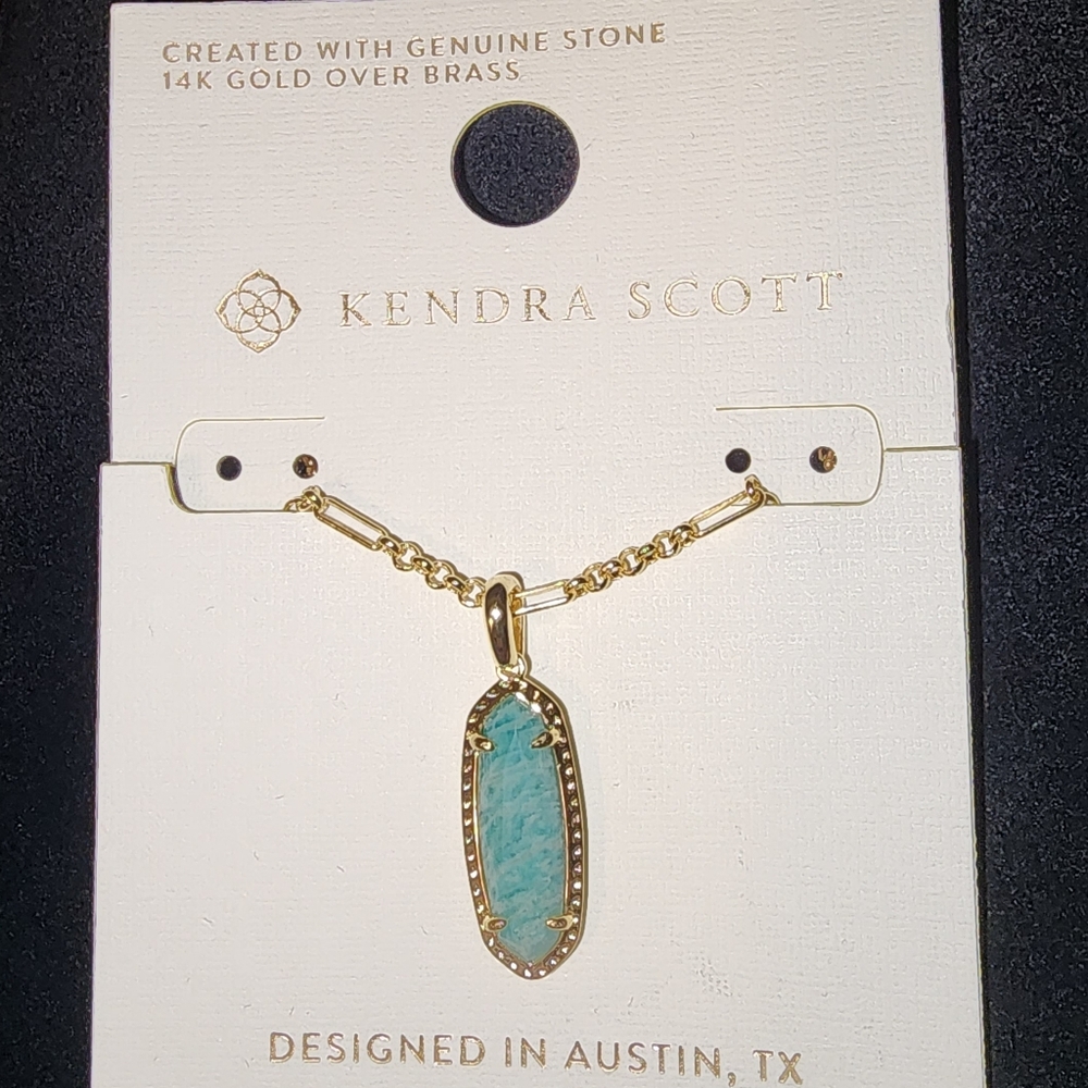 14k Gold & Amazonite Unique Link Stone Pendant Necklace 16"+2 Kendra Scott NEW!